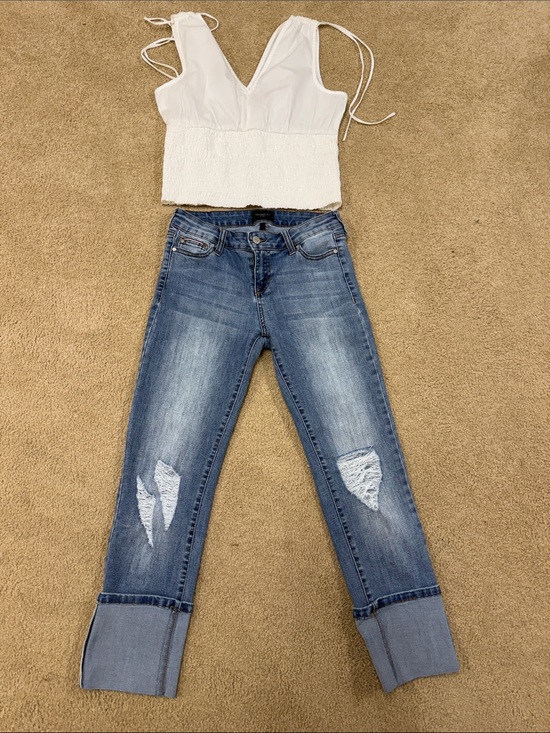 Celebrity Pink Denim - Celebrity Pink Light Blue Distressed Jeans and white summer top